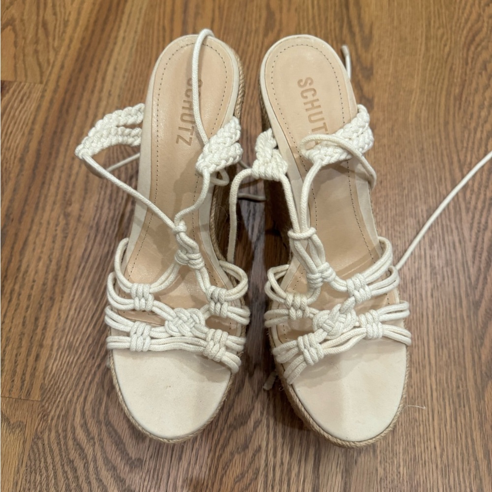 SCHUTZ Cream Sandals with Braided Straps